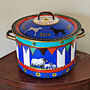 Sheep and Dogs Hand-Painted Bread Bin