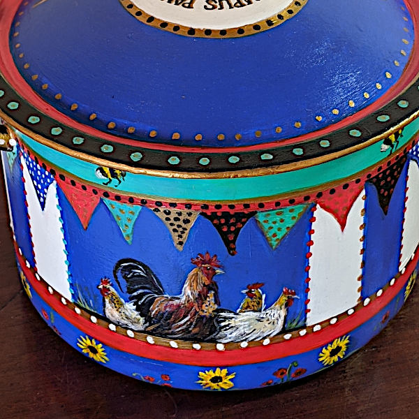 Hand-painted Chickens on Bread Bin