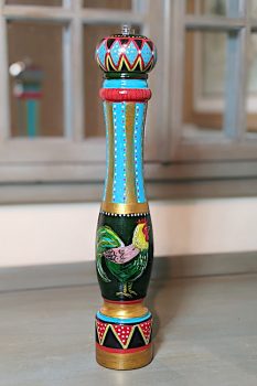 Hand-painted Pepper Mill with two cockerels