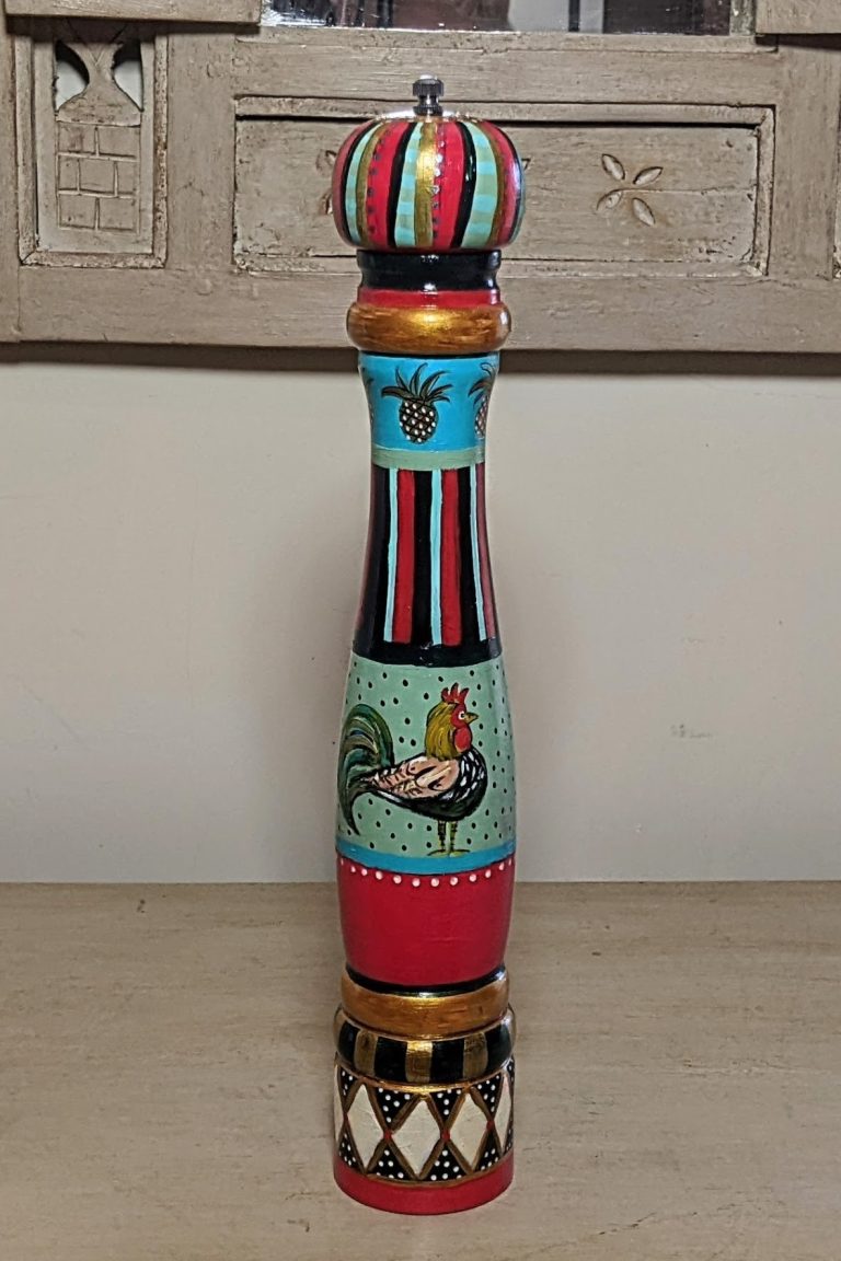 Hand-painted pepper Mill - Teal Cockerel
